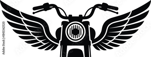 Motorcycle Wings Emblem – Detailed Monochrome Biker Handlebar and Gear Symbol of Freedom & Adventure