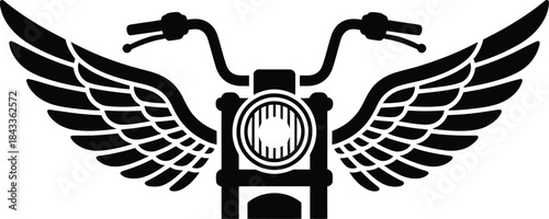 Motorcycle Wings Emblem – Detailed Monochrome Biker Handlebar and Gear Symbol of Freedom & Adventure