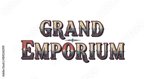 Vintage Grand Emporium Text Logo with Western Style Font.