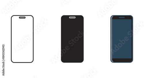 Three mobile phones with different color options