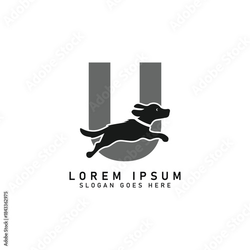 Initial Letter U Dog Logo. Alphabet U Dog Design vector illustration