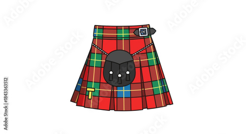 Traditional Scottish Tartan Kilt with Sporran and Buckle Detail.