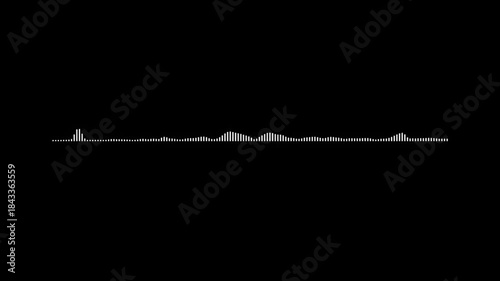 Mysterious abstract audio waveform on black background. minimal white equalizer sound wave visualizes quiet digital signal, frequency pulse, and glowing light