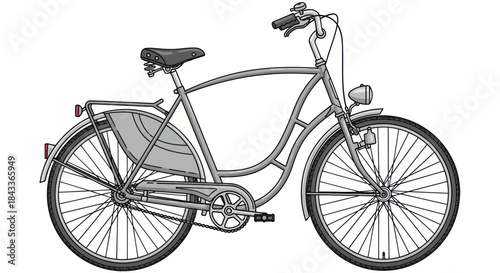Classic Bicycle Illustration: Vintage Style Bike with Fenders and Rack.