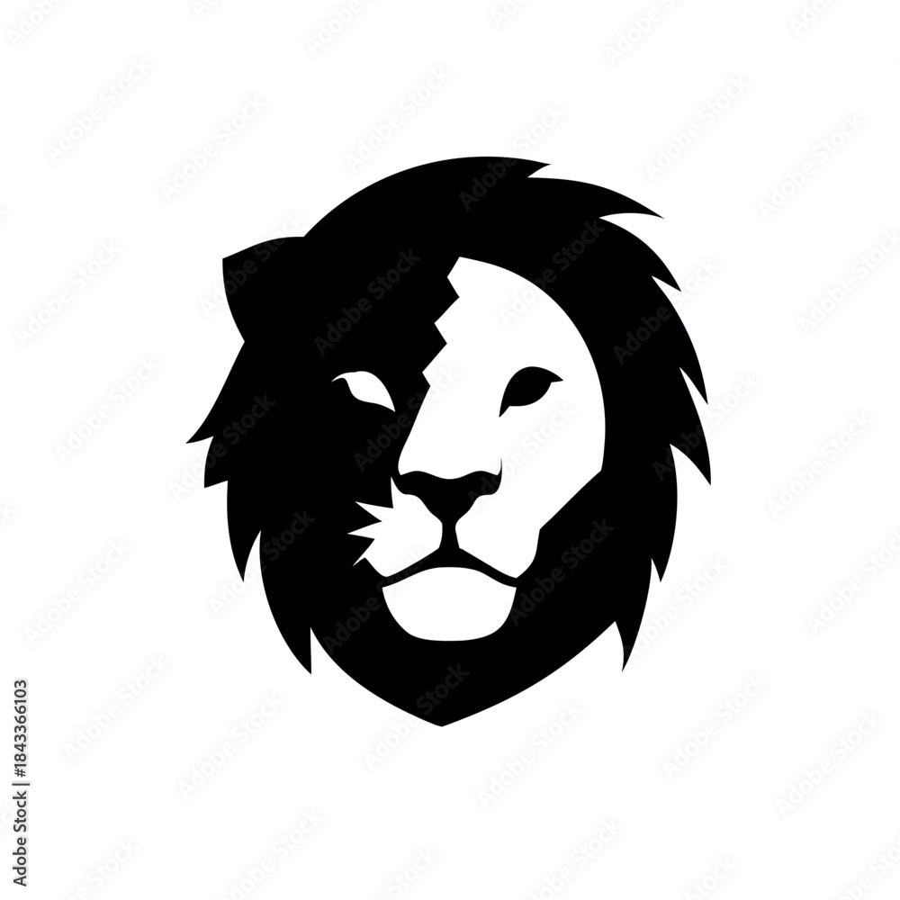 Obraz premium Symbolic Lion Face Blended with Cat Face in Elegant Wildlife Design Vector illustration