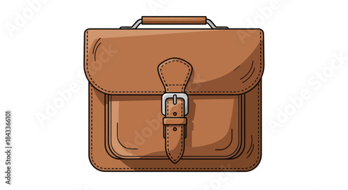 Brown Leather Briefcase with Handle and Buckle Closure.