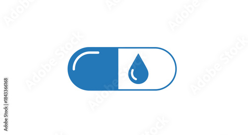 Blue and White Capsule with Water Droplet Icon.