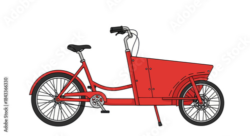 Bright Red Cargo Bicycle with Large Front Box for Transport.