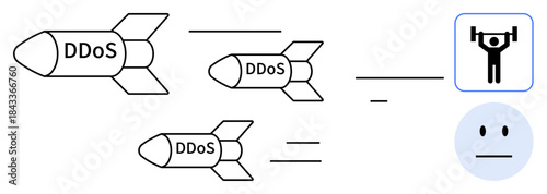 Cybersecurity, network defense, online protection, IT security, cyber threats, digital safety. Visual of DDoS attacks countered by a defensive shield and neutral face. Cybersecurity and network