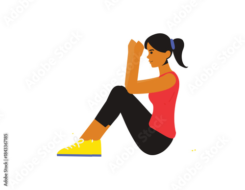 Woman Doing Crunch Exercise vector on white background