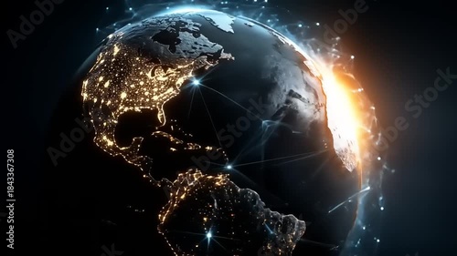 Abstract earth globe with network connections and digital illumination