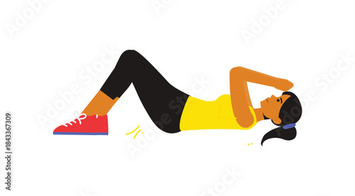 Woman Performing Leg Abduction Exercise, Flat Graphic Set
