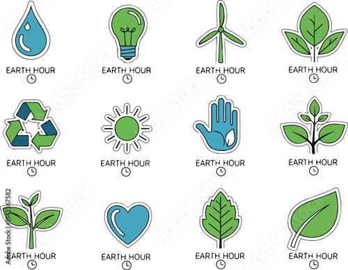 Eco-Friendly Earth Hour Icons Promoting Sustainability and Environmental Awareness