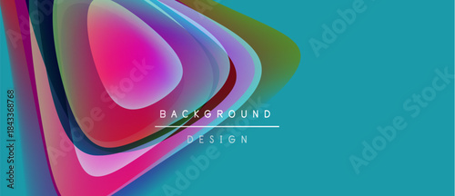 Abstract colorful layers create dynamic background. Pink, blue, purple hues blend, forming flowing shapes. Text reads background design.