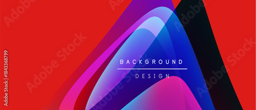 Abstract design features vibrant layers, gradients. Red dominates top portion, transitioning into purple, blue hues. Text reads background design.
