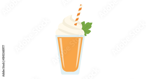 Refreshing Orange Smoothie with Whipped Cream and Straw.