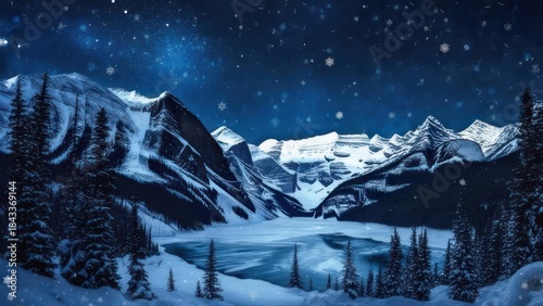 Winters Embrace - Snow-Kissed Mountains Under a Starry Sky.
