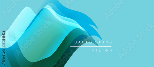 Abstract flowing shapes, turquoise hues, modern design. Gradient layers create dynamic visual effect. Minimalist aesthetic, clean presentation.