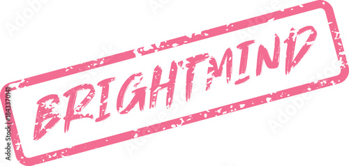 Pink Brightmind grunge rubber stamp design symbolizes intelligence and clear thinking