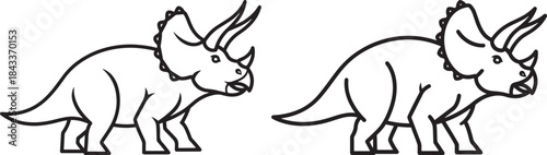 Two triceratops dinosaur silhouettes facing opposite directions silhouette