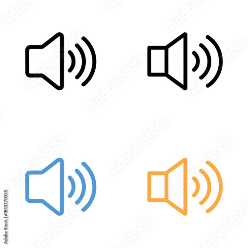 Set of four volume speaker icons on a clean white background