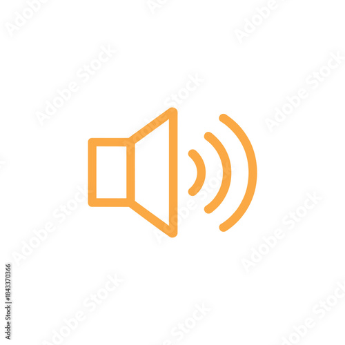 Orange full volume speaker outline icon on a clear white background