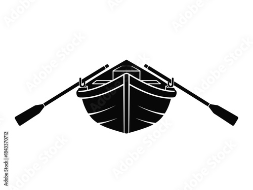 Black Silhouette of a Rowboat with Oars paddle watercraft