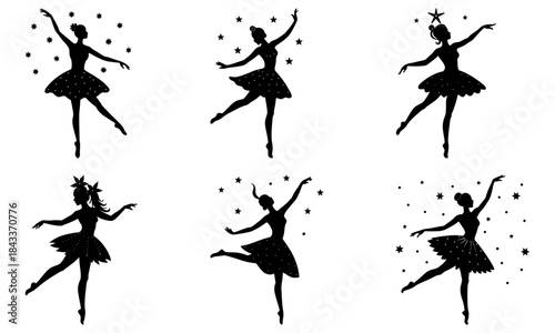 Ballerina Silhouettes Dancing with Stars on White Background dance ballet