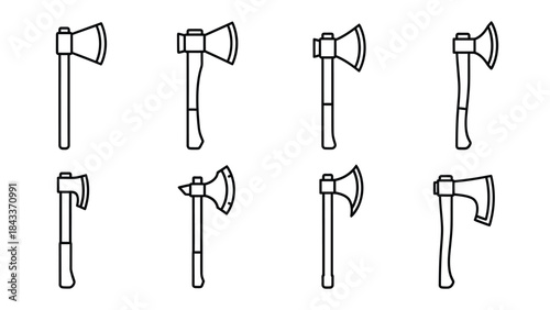 Collection of Eight Axe Icons with Outline Design tool