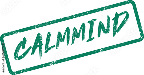 Green textured CALMMIND stamp impression on a clear surface for peaceful well being