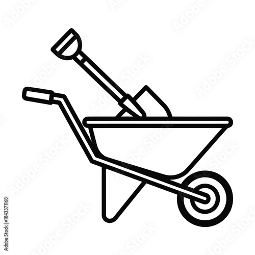 Outline of a Wheelbarrow with a Shovel wheelbarrow, shovel, gardening, construction