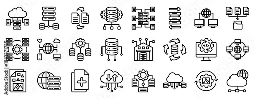 Data Integration Icon Set Collection Outline Style. Vector illustration.