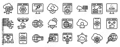 Web Hosting Icon Set Collection Outline Style. Vector illustration.