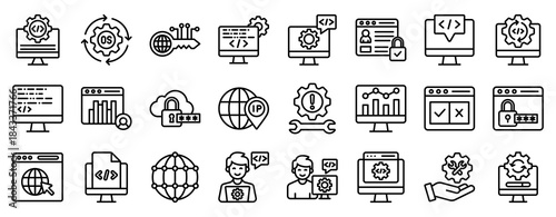 Web Development Icon Set Collection Outline Style. Vector illustration.