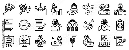Employee Recruitment Icon Set Collection Outline Style. Vector illustration.