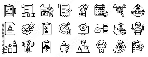 Task Evaluation Icon Set Collection Outline Style. Vector illustration.