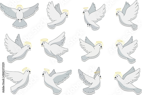 Dove Collection Elegant Vector Set of Peace Symbols with Halos for Design