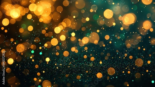 Laser speckle dynamics bokeh effect coherent light interference circular patterns golden emerald illumination optical phenomena abstract background design