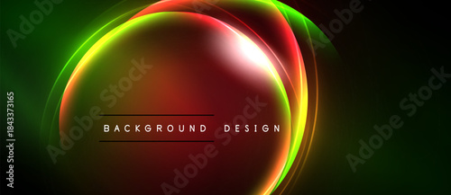 Abstract neon glow, vibrant colors blend. Circular shapes create dynamic background design. Dark space emphasizes luminosity.