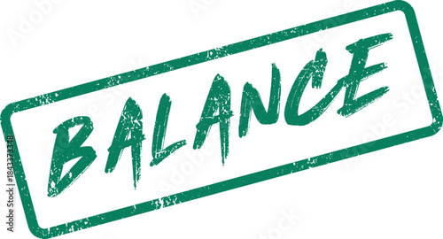 Vibrant green grunge texture stamp featuring the powerful word Balance prominently displayed