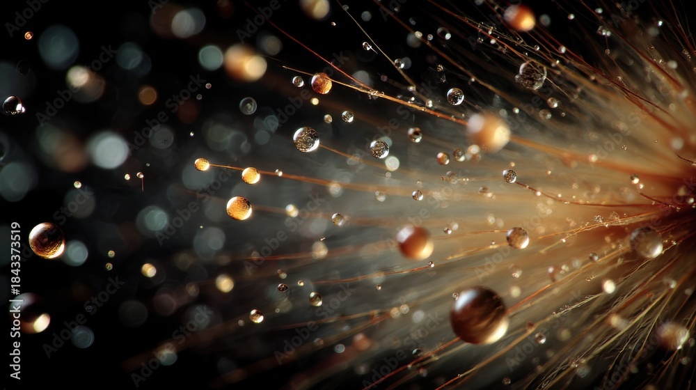 Naklejka premium Beautiful arrangement of droplets reflecting light in a colorful abstract display at a close distance