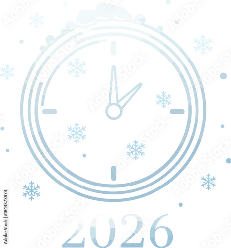 Countdown clock with snowflakes marks the arrival of the new year 2026 on a dark background