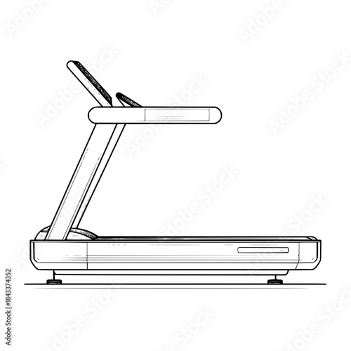 Illustration of a treadmill machine with display and handles for indoor exercise and fitness training
