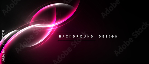 Abstract pink lines over black background. Modern design element, smooth curves, dynamic composition. Simple, elegant presentation.