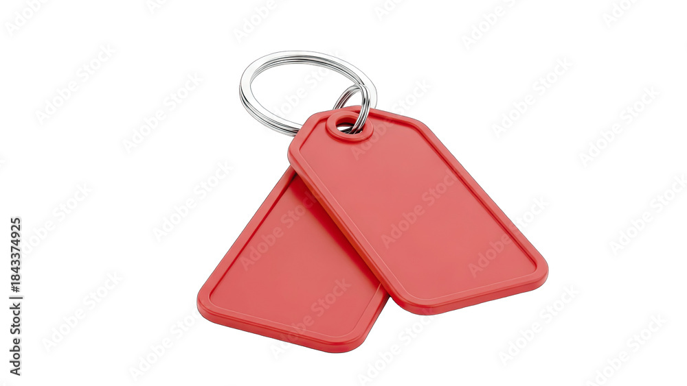 Fototapeta premium Red Key Tags on a Ring - Isolated on White