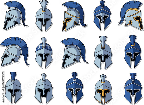 Collection of Spartan Helmets Vector Graphics for Ancient History Designs