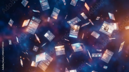 Abstract digital data cubes floating in space with dynamic motion and futuristic technology concept