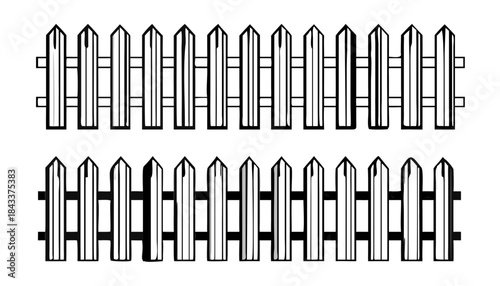 Wooden fence vector illustration with drawing style,