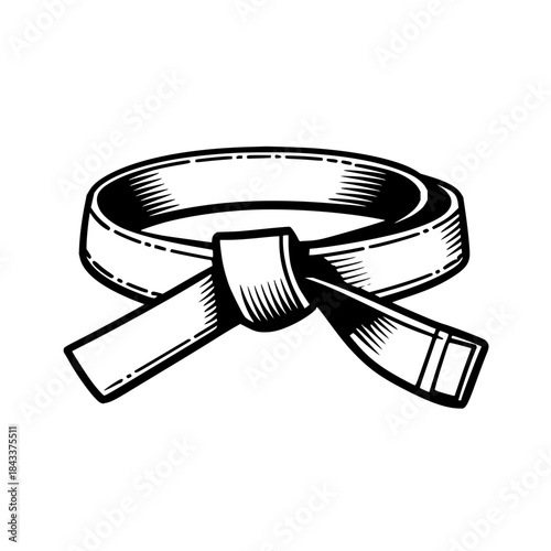 Illustration of a tied martial arts belt with detailed shading and a thick black outline on a white background