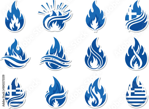Water Drop Icons with Flame and Wave Designs for Logo Creation